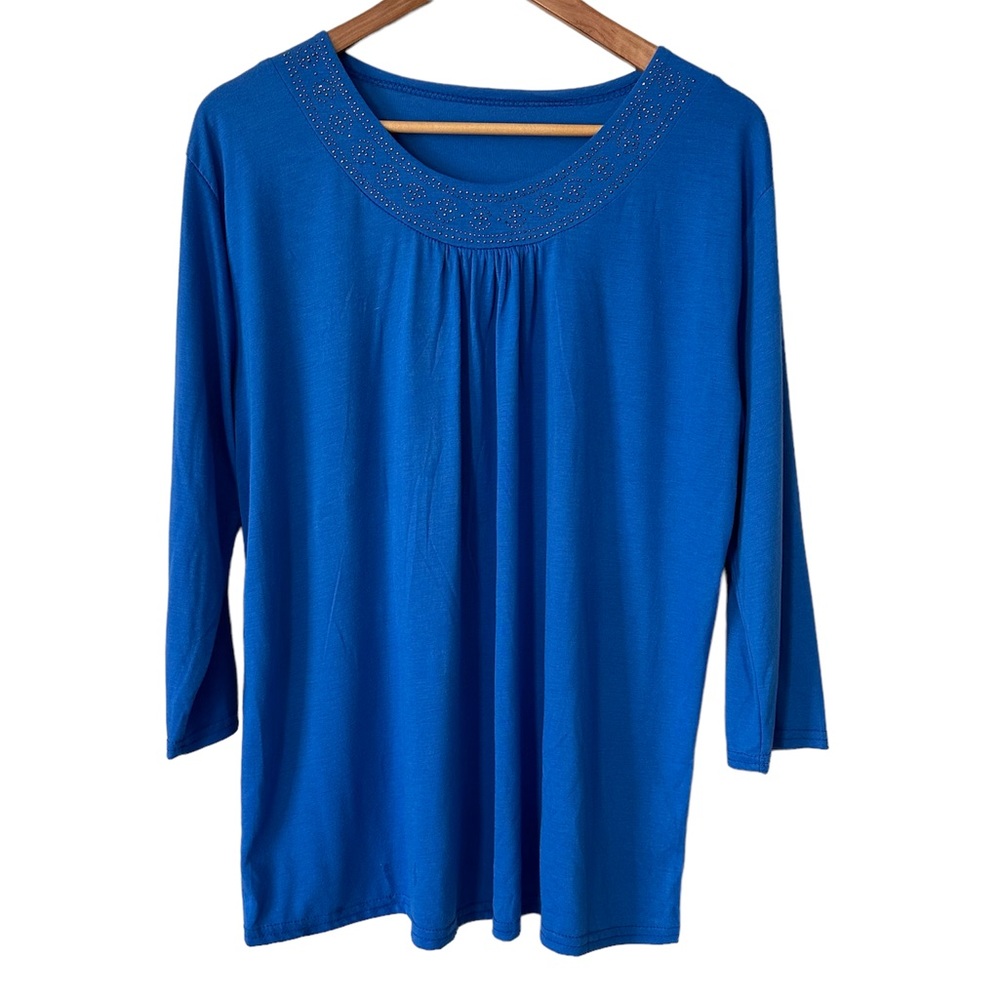 Women’s Silver Studded Blue Long Sleeves Top XL